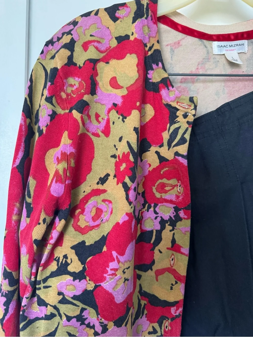 Isaac Mizrahi (for Target) Black Red Pink Floral Cardigan w/ Matching Skirt set